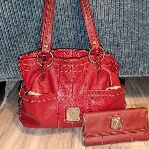 Tignanello Pebble Leather Shoulder Bag and Trifold Wallet
